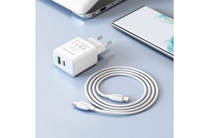 Сетевое зарядное устройство USB + USB-C + кабель Type-C BOROFONE BA67A PD 20W+QC 3.0 (белый)