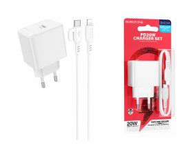 Сетевое зарядное устройство USB-C + кабель Lightning - Type-C BOROFONE BAS13A Erudite PD20W (белый)