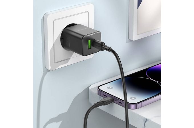 Сетевое зарядное устройство USB + USB-C + кабель Lightning - Type-C BOROFONE BN14 Royal PD30W + QC3.0 (белый)