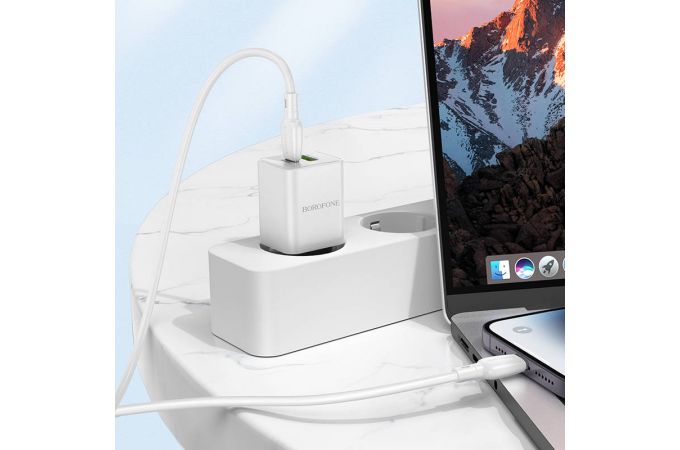 Сетевое зарядное устройство USB + USB-C + кабель Lightning - Type-C BOROFONE BN14 Royal PD30W + QC3.0 (белый)