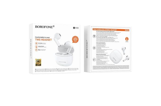 Наушники вакуумные беспроводные BOROFONE BW88 Deep rhyme true wireless BT headset (белый)