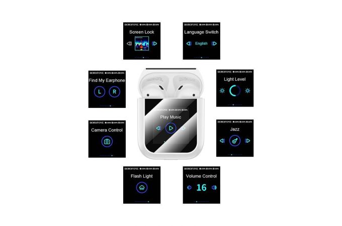 Наушники вакуумные беспроводные BOROFONE BW86 Brocade true wireless BT headset with touch screen (белый) с дисплеем