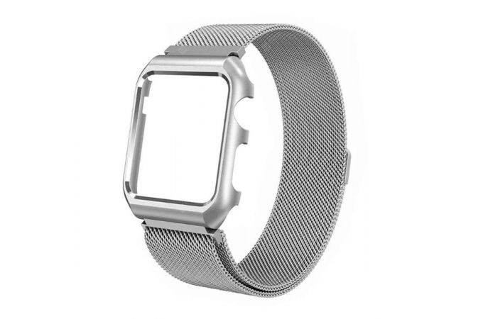 Металлический магнитный браслет с бампером для Apple Watch 42-44 мм цвет серебристый