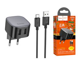 Сетевое зарядное устройство 2USB + кабель Type-C HOCO CS31A 2,1 А (черный)