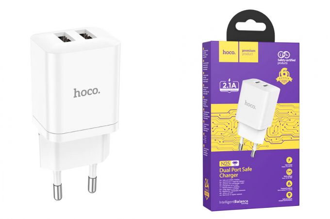 Сетевое зарядное устройство 2USB HOCO N25 2100mAh (белый)