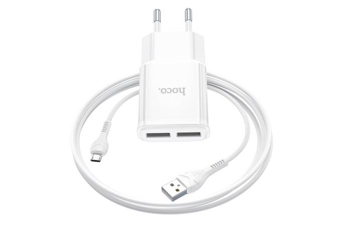 Сетевое зарядное устройство 2USB + кабель MicroUSB HOCO C88A 2100mAh (черный)