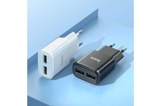 Сетевое зарядное устройство 2USB + кабель MicroUSB HOCO C88A 2100mAh (черный)