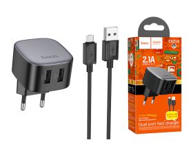 Сетевое зарядное устройство 2USB + кабель MicroUSB HOCO CS31A 2100mAh (черный)