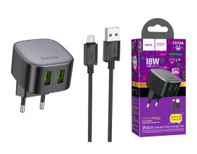 Сетевое зарядное устройство 2USB + кабель MicroUSB HOCO CS34A QC3.0 (черный)