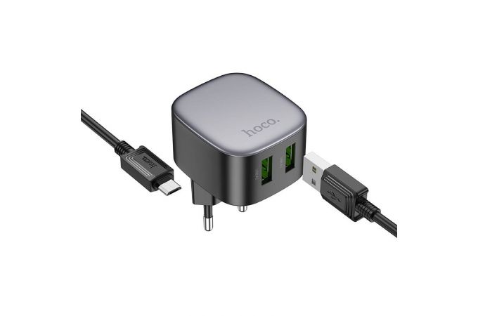 Сетевое зарядное устройство 2USB + кабель MicroUSB HOCO CS34A QC3.0 (черный)