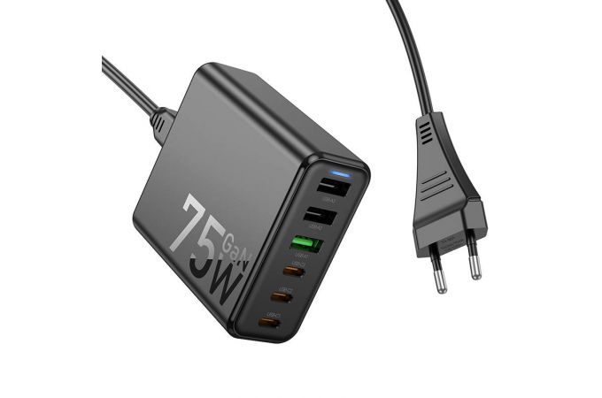 Сетевое зарядное устройство 3USB + 3USB-C HOCO C133A PD 75W (черный)