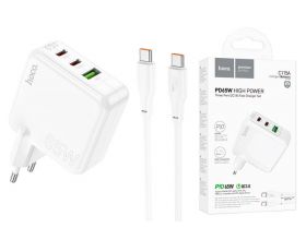 Сетевое зарядное устройство USB + 2USB-C + кабель Type-C HOCO C115A PD65W+ QC 3.0 (белый)