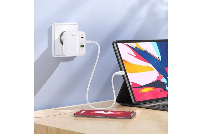 Сетевое зарядное устройство USB + 2USB-C + кабель Type-C HOCO C115A PD65W+ QC 3.0 (белый)