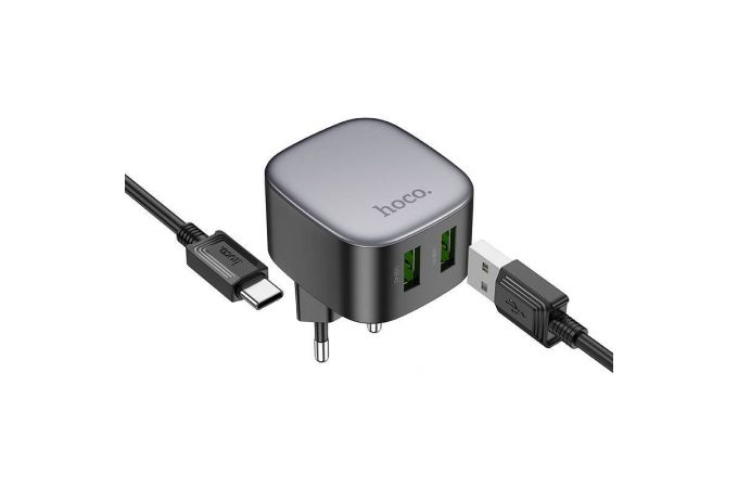 Сетевое зарядное устройство 2USB-C + кабель Type-C HOCO CS34A QC3.0 (черный)