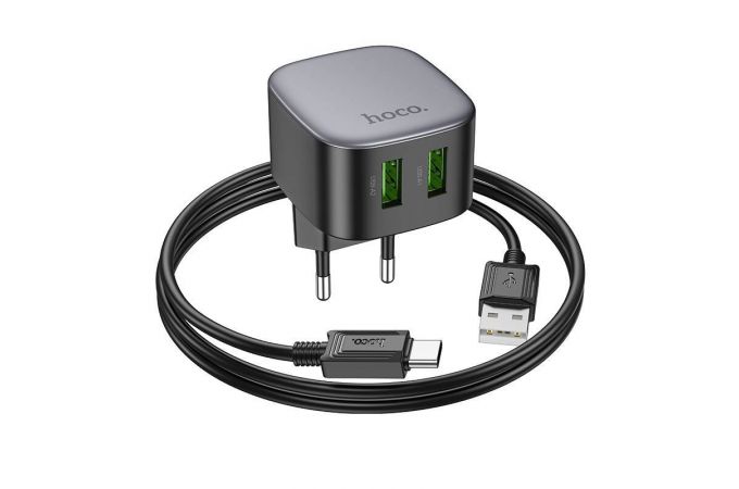 Сетевое зарядное устройство 2USB-C + кабель Type-C HOCO CS34A QC3.0 (черный)