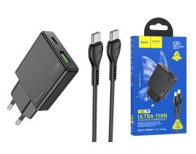 Сетевое зарядное устройство USB+USB-C + кабель Type-C-Type-C HOCO N38 PD20W + QC3.0 (черный)