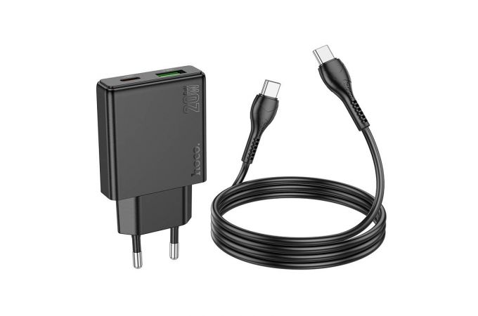 Сетевое зарядное устройство USB+USB-C + кабель Type-C-Type-C HOCO N38 PD20W + QC3.0 (черный)