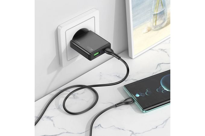 Сетевое зарядное устройство USB+USB-C + кабель Type-C-Type-C HOCO N38 PD20W + QC3.0 (черный)