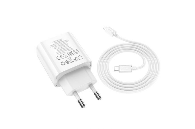 Сетевое зарядное устройство USB + USB-C + кабель Lightning - Type-C HOCO C80A Plus Rapido charger PD20W+QC3.0 (белый)