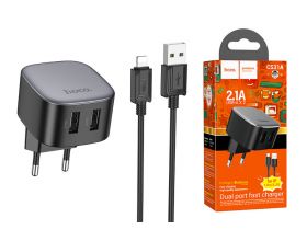 Сетевое зарядное устройство 2USB + кабель Lightning HOCO CS31A 2100mAh (черный)