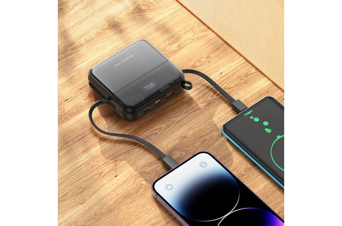 Универсальный дополнительный аккумулятор Power Bank BOROFONE BJ64 Distinct 22.5W+PD20W fully compatible power bank with cable (10000 mAh) (черный)