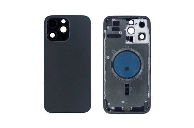 Корпус для iPhone 14 Pro Max Black (черный) (литое стекло + магнит)