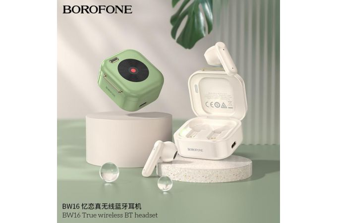Наушники вакуумные беспроводные BOROFONE BW16 True wireless BT headset Bluetooth (зеленый)