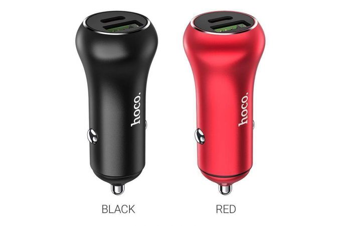 Автомобильное зарядное устройство АЗУ USB + USB-C HOCO Z38 Resolute PD20W+QC3.0 (красный)