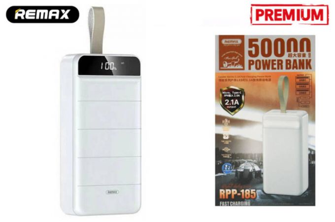 Универсальный дополнительный аккумулятор Power Bank REMAX RPP-185 Leader series 2.1A fast charging 50000mAh White