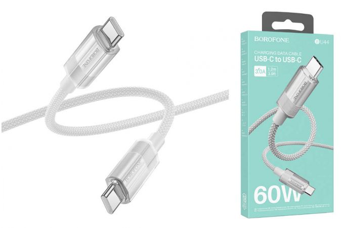 Кабель USB Type-C - USB Type-C BOROFONE BU44, PD60W (серый) 1м