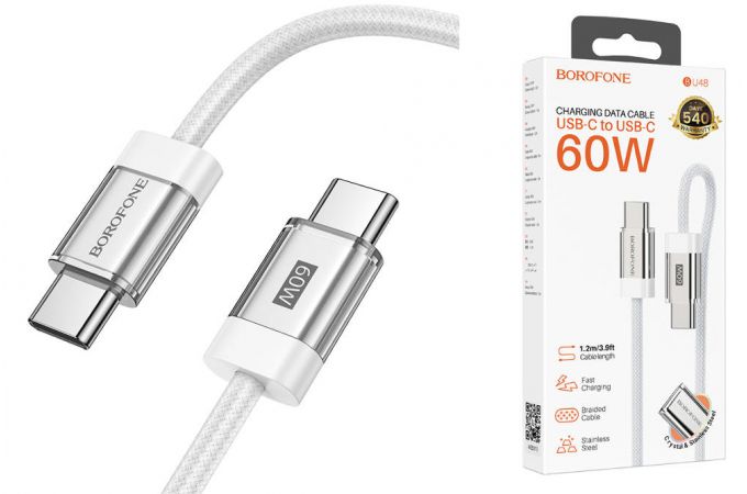 Кабель USB Type-C - USB Type-C BOROFONE BU48, PD60W (белый) 1м