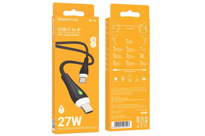 Кабель USB Type-C - Lightning BOROFONE BX100 (черный) 1м