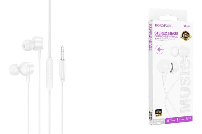 Наушники вакуумные проводные BOROFONE BM94 Sonar (белый)