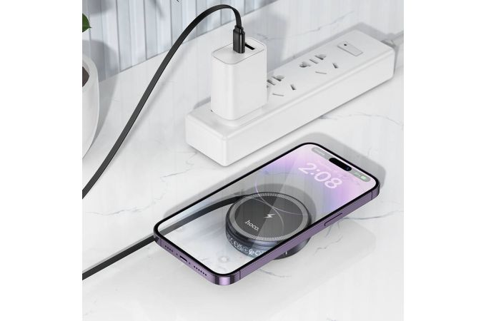 Беспроводное зарядное устройство CQ18 Flash (magnetic+iWatch) with retractable cable (серый металл)