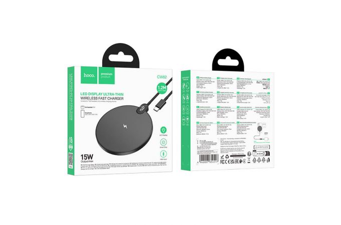 Беспроводное зарядное устройство НОСО CW62 Peak with digital display and cable (черный)