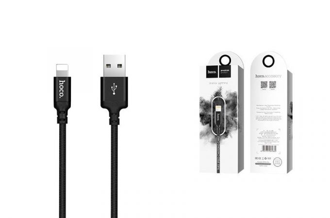 Кабель USB - Lightning HOCO X14, 2,4A (черный) 1м (в оплетке)