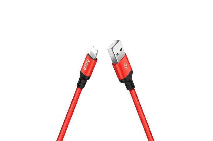 Кабель USB - Lightning HOCO X14, 2,4A (красный) 1м (в оплетке)