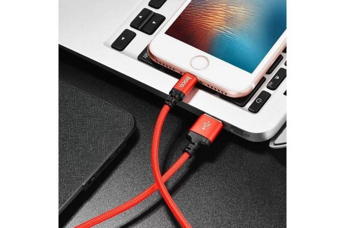 Кабель USB - Lightning HOCO X14, 2,4A (красный) 1м (в оплетке)