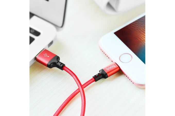 Кабель USB - Lightning HOCO X14, 2,4A (красный) 1м (в оплетке)