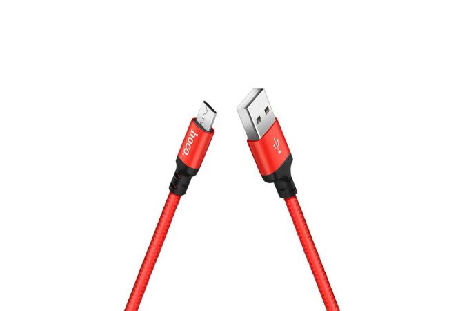 Кабель USB - MicroUSB HOCO X14 2,4A (красный) 1м (в оплетке)