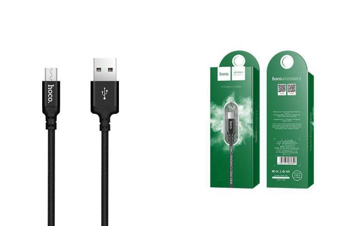 Кабель USB - MicroUSB HOCO X14 2,4A (черный) 1м (в оплетке)