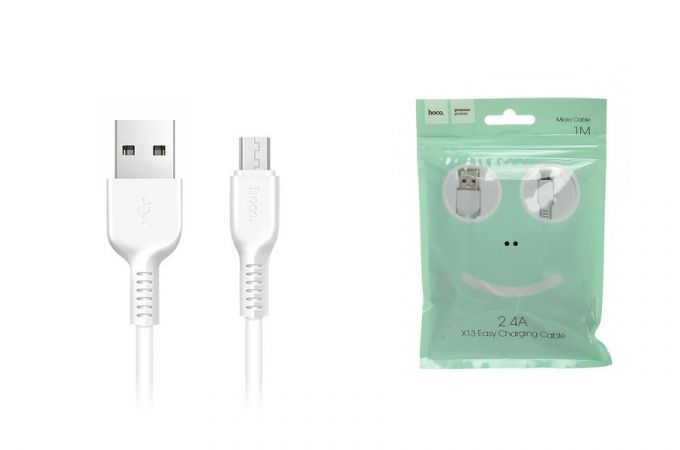 Кабель USB - MicroUSB HOCO X13 2,4A (белый) 1м