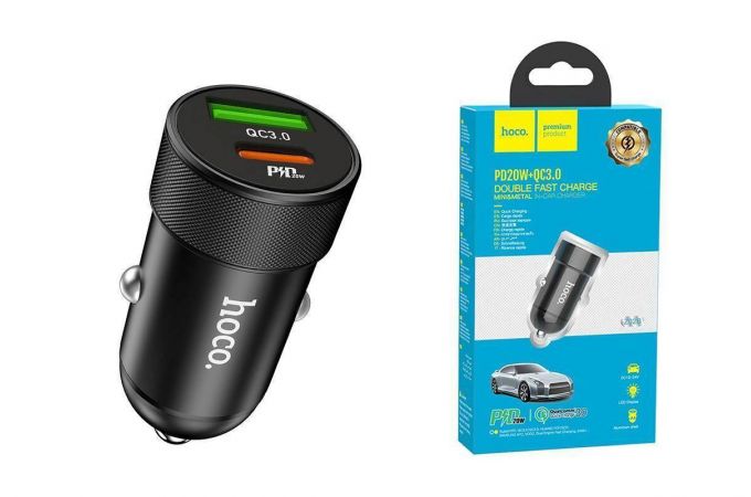 Автомобильное зарядное устройство АЗУ USB-C HOCO Z32B Speed up PD20W+QC3.0 (черный)