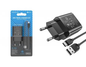 Сетевое зарядное устройство USB + кабель Type-C BOROFONE BA52A Gamble 2100 mAh (черный)