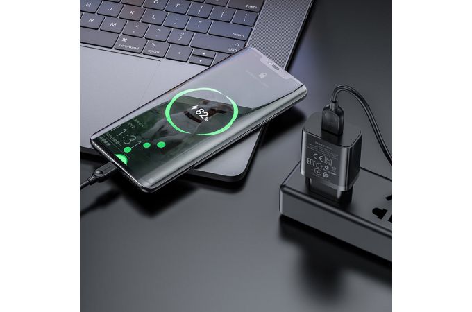 Сетевое зарядное устройство USB + кабель Type-C BOROFONE BA52A Gamble 2100 mAh (черный)