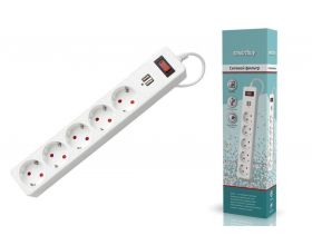 Сетевой фильтр Smartbuy c USB, 10А, 5 гнезд, c з/ш, земля, ПВС 3x0,75, 3 м., белый (SBSP-30U-W)