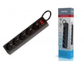 Сетевой фильтр Smartbuy, 10А, 2200 Вт, 5 гнезд, без з/ш, земля, ПВС 3x0,75, 1,8 м, черный (SBSP-18-K)
