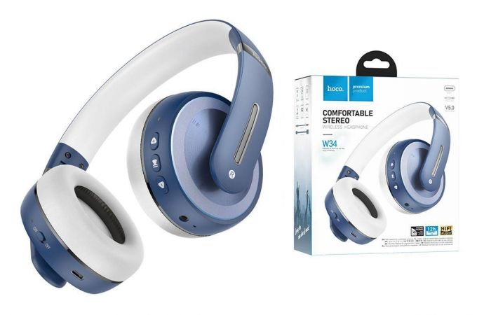 Наушники мониторные беспроводные с микрофоном HOCO W34 ABSOLUT Bluetooth (синий)
