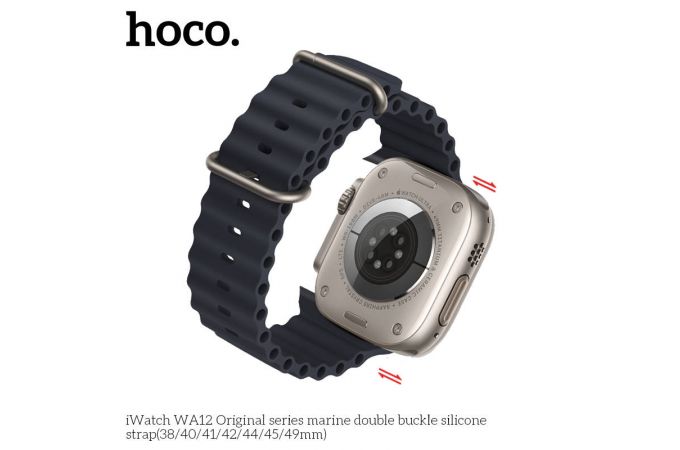 Ремешок для Apple Watch HOCO WA12 Силиконовый ремешок Original series marine с двойной пряжкой (42-49 мм, черный)