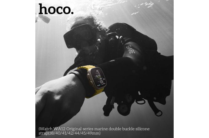 Ремешок для Apple Watch HOCO WA12 Силиконовый ремешок Original series marine с двойной пряжкой (42-49 мм, черный)